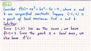 Famous Unit #4 Review... (Sec. 4.1) Calculate unknown parameters given a local maximum Wealth