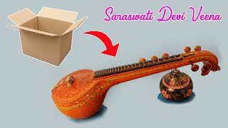 How To Make Veena By Cardboard / Saraswati Puja Special Craft / The Art Mind