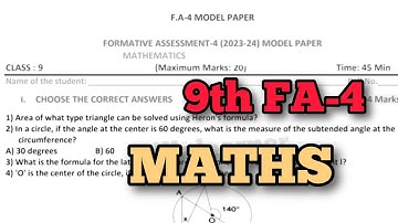 9th class 💯maths FA 4 question paper new syllabus | 💯9th maths fa4 question paper  @STILLALEARNER
