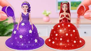 Kpop Demon Hunters Glitter Cake💜 Purple Rumi vs Red Mira Princess Battle ✨ Rumie Cakes