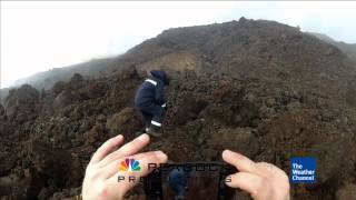 Shooting of volcano Plosky Tolbachik eruption. Kamchatka, Russia