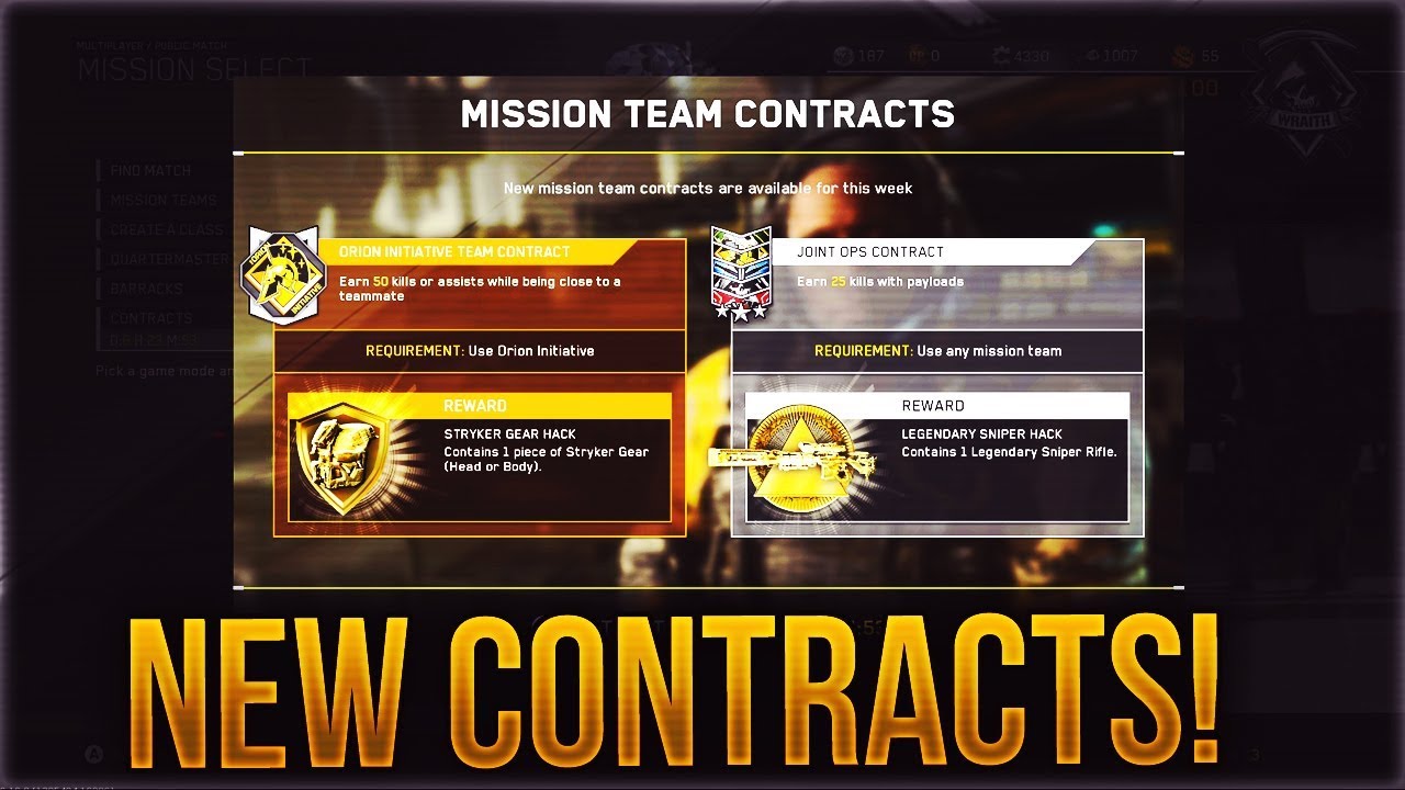NEW CONTRACTS/BOUNTIES ADDED to INFINITE WARFARE! (LEGENDARY SNIPER HACK + STRYKER GEAR HACK)