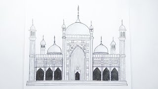 How to draw Badshahi Mosque, Lahore