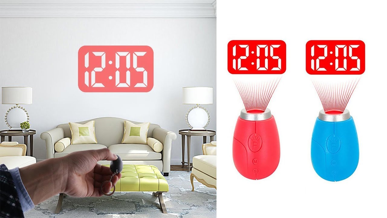 Pocket Mini Projection Clock For Wall Ceiling Projection KeyRings Red Gray