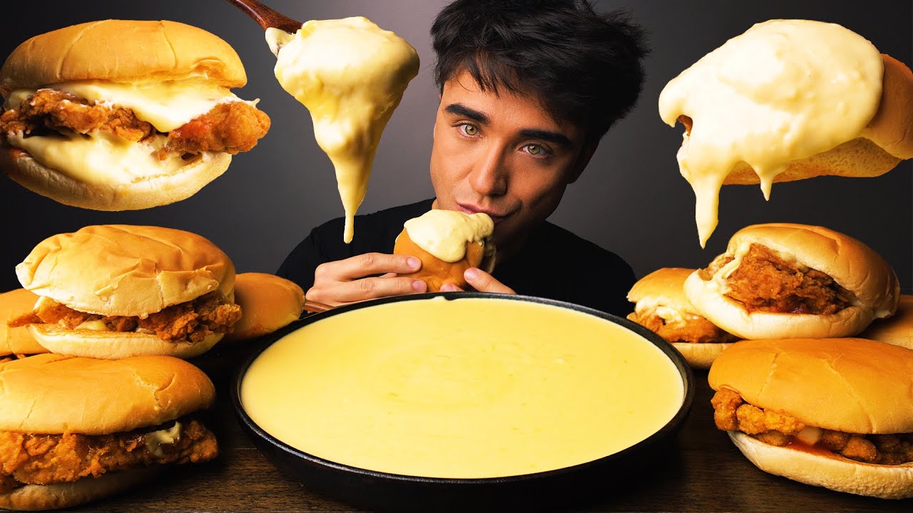 Eating EXTRA CHEESE BURGERS from KFC, CRISPY CHICKEN CHEESE BURGER or