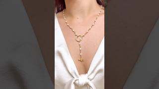 DIY freshwater pearl & gold lariat necklace🐝 #bee #jewelrymaking #tutorial #diynecklace #pearl