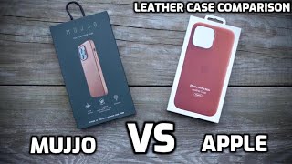 Mujjo Tan Leather Case VS Apple Umber Leather Case - iPhone case battle