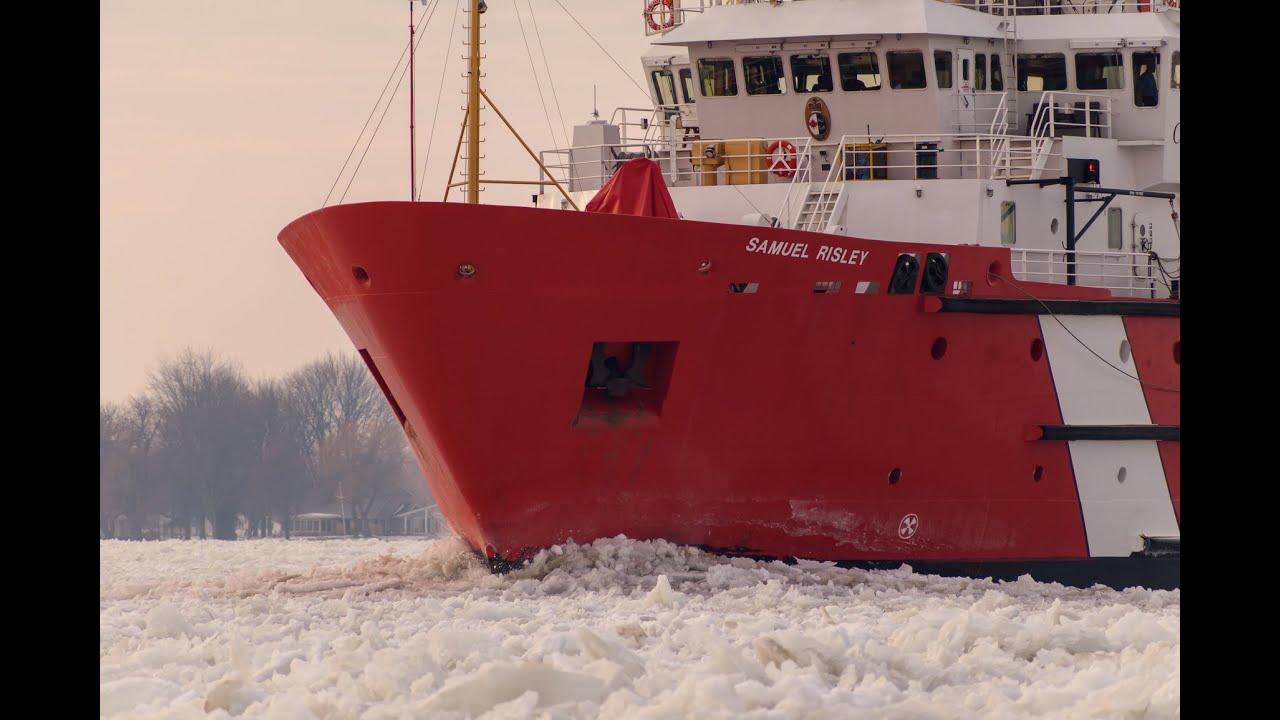 CCGS Samuel Risley ice breaking on the frozen Saint Clair river Feb 14 ...
