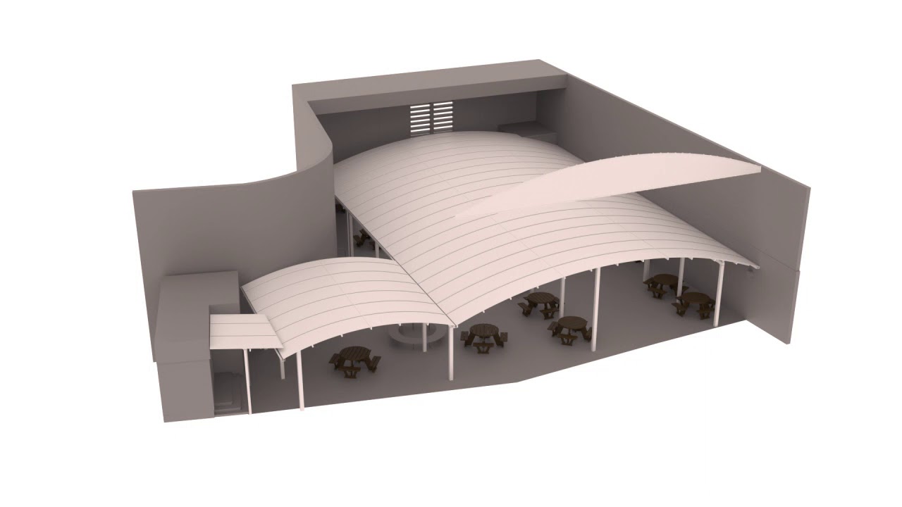 Covered dining canopy 3D animation for Oaks Park High School School