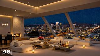 Phoenix Rainy Night Jazz 🌃 Cozy Apartment with Soft Piano Jazz & Crackling Fireplace for Deep Sleep screenshot 5