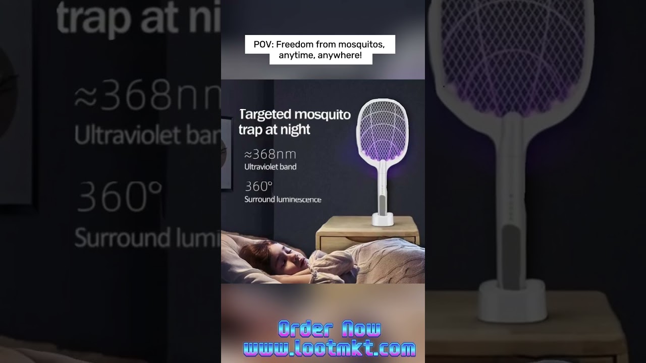 2-in-1 Electric Mosquito Killer Racket with LED UV Light & USB Charging Stand