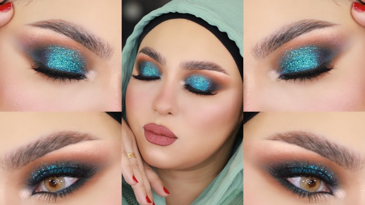 مكياج كامل سموكى زيتى لامع  Full makeup smoky green shiny