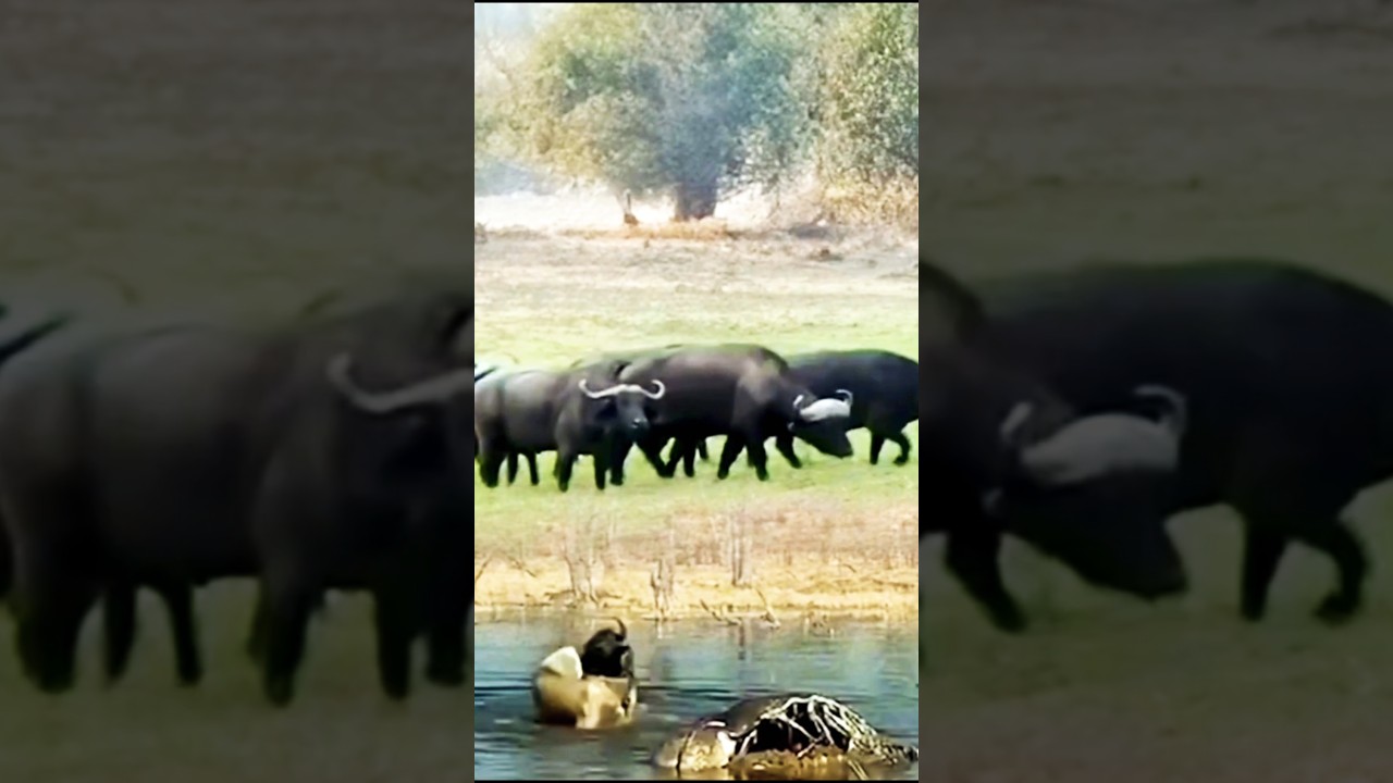 When Lions Attack: Shocking Buffalo Fight in a Water Pool