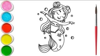 Draw Mermaid Coloring For Kids & Toddlers I Kids Colour & World 💕🦄 #drawing#colors#kids