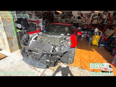 Alfa Romeo 4C carga de gas 1234 y limpieza del circuito refrigerante, con sorpresa.