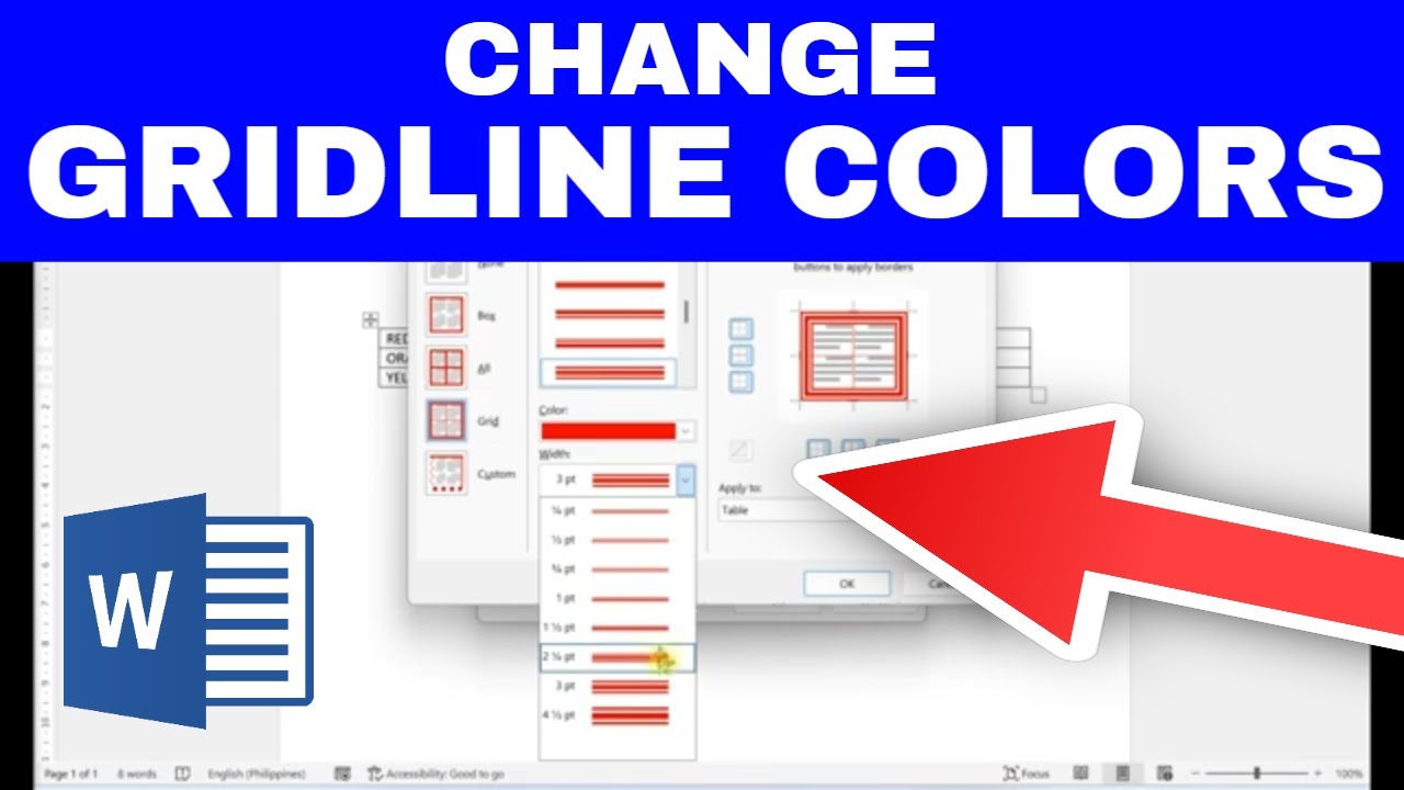 How to Change GRIDELINE COLORS of a Table in Word - YouTube