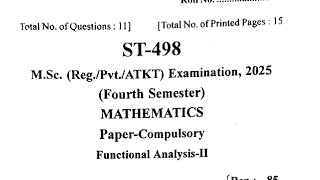 M.Sc 4 th Sem. Maths Functional Analysis -2 Privious Year Question paper