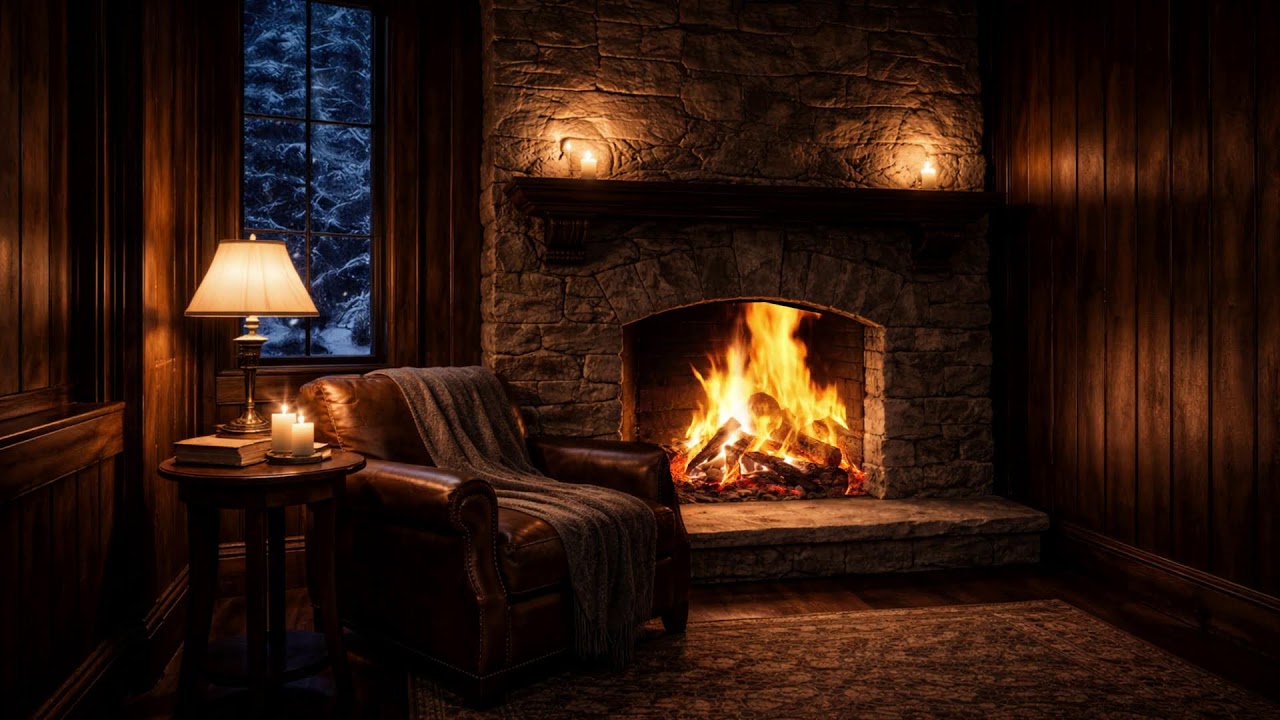 🔥 No Ads — Quiet Winter Lodge Fireplace 🔥 Slow Ambience & Candlelight for Relaxation