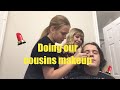 torturing our cousin into doing his makeup :) || Hannah and April