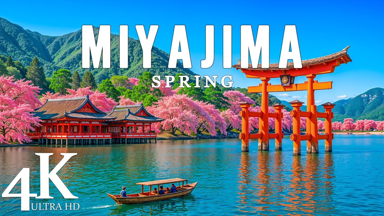 Spring Miyajima 4K, Japan ⛩️ Sakura Blossoms & Iconic Torii Gate at ...