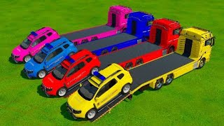 Double Flatbed Trailer Truck vs Speedbumps Train vs Cars | Tractor vs Train Beamng.Drive