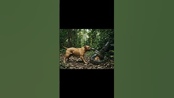 A puppy rescuing a kitten from an anaconda attack. You Won