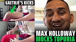 Max Holloway shows off the damage Justin Gaethje caused with his kicks + Mocks Ilia Topuria