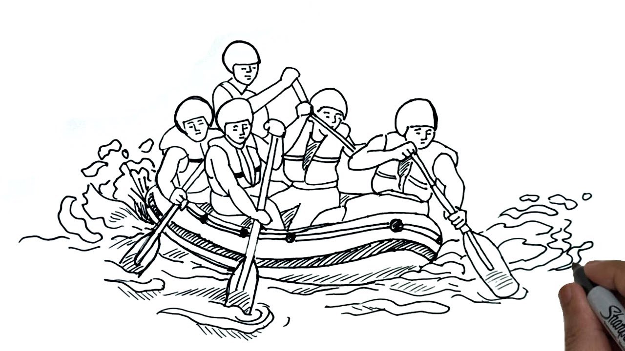 How to Draw Rafting Action. 