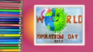 World population day easy drawing || Poster drawing on world population day - step by step