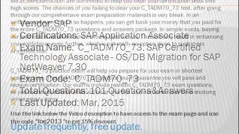 C_TADM70_73, SAP Certified Technology Associate - OS/DB Migration for SAP NetWeaver 7.30