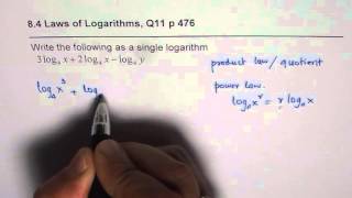 Q11 p 476 Write as Single Logarithm Application of Laws