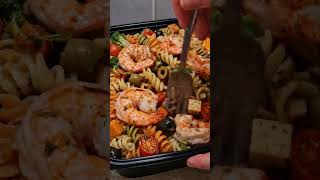 Shrimp Pasta Salad with Olives, Cherry Tomatoes & Cheese 🍤🍝🫒