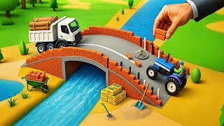 DIY Mini Truck Builds Brick & Metal Railing Bridge | Fun Construction Science Project #4
