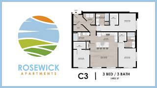 C3 Floor Plan 3 Bed 3 Bath Video Tour (Rosewick Apartments)