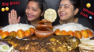 HUGE LUNCH! WHOLE FISH WITH BASMATI RICE 🐟 AND FRIED EGGS | BIG BITES MUKBANG | FOOD EATING VIDEOS