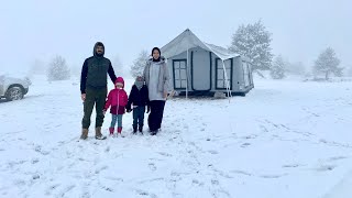 SNOW CAMP WITH NEW INFLATABLE TENT | HOT TENT CAMP WITH STOVE