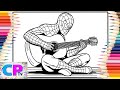 Spiderman Plays His Guitar/Spiderman Shows Off His Musical Skills/Creative Art/Coloring Process