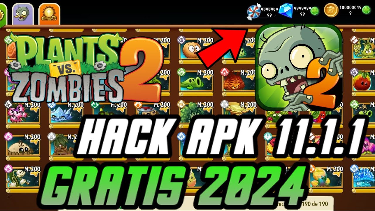 PLANTAS VS ZOMBIES 2 HACK APK GRATIS V 11.1.1 CON PLANTAS AL MAXIMO Y