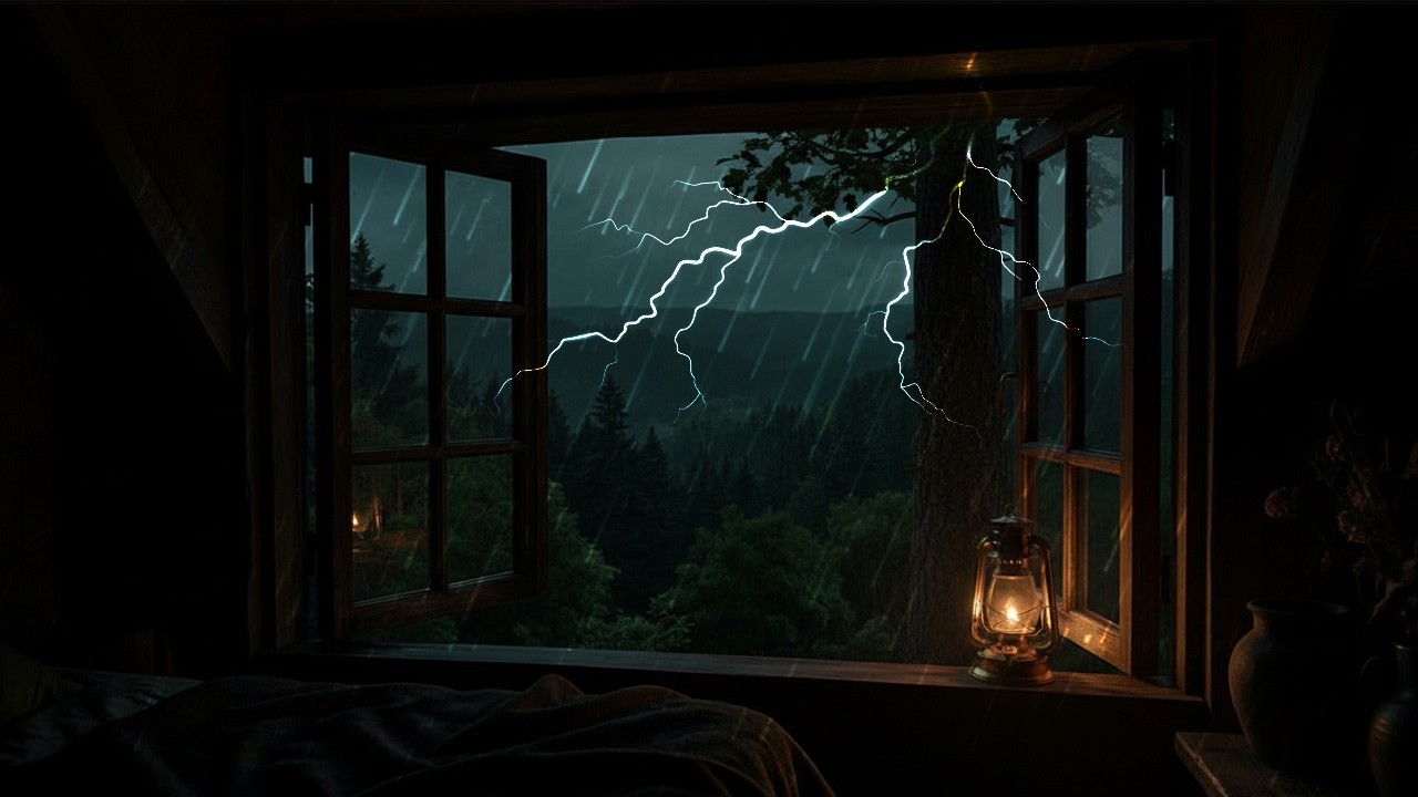 Heavy Night Rain Beyond the Window 🌧 | No Ads | 5 Hours | Deep Sleep ASMR Rain & Thunder Sounds