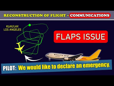 FLAPS issue, EMERGENCY return | Kalitta Air Boeing 767-300 | Los Angeles airport ATC, LAX