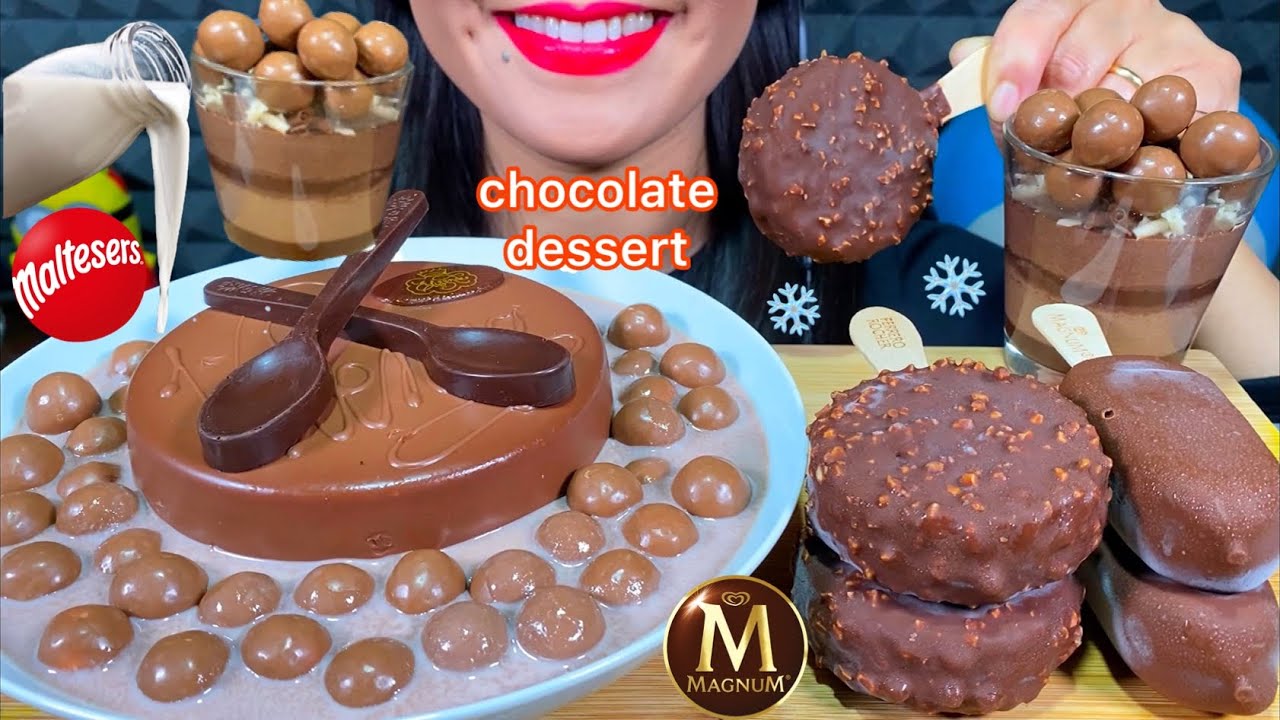 ASMR MALTESERS TRIPLE CHOCOLATE DESSERT, CHOCOLATE CAKE, MAGNUM ICE CREAM MASSIVE Eating Sounds
