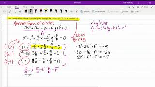 Use Matrices to Find Equation of Circle Given 3 Points