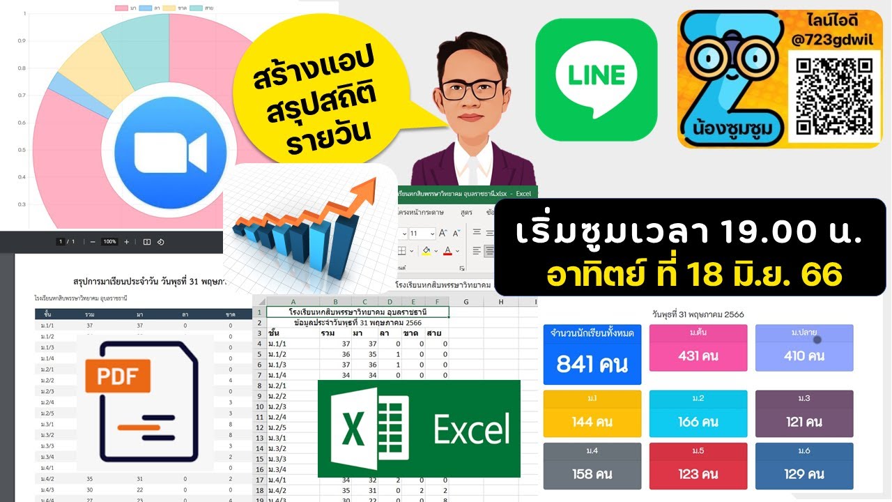 ซูม 18 มิ.ย.66 รีรัน แอปสรุปสถิติการมาเรียนประจำวัน ส่งออก excel pdf