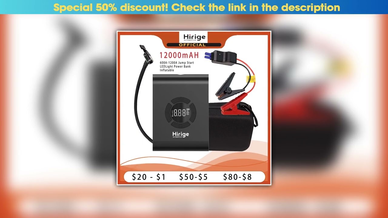 Flash Sale Dahua Hirige 12000mah Car Jump Starter with Air Compressor, Digital Tire Inflator Digita