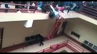 In one of the universities, the railing broke down and the students fell down from the fourth floor😱