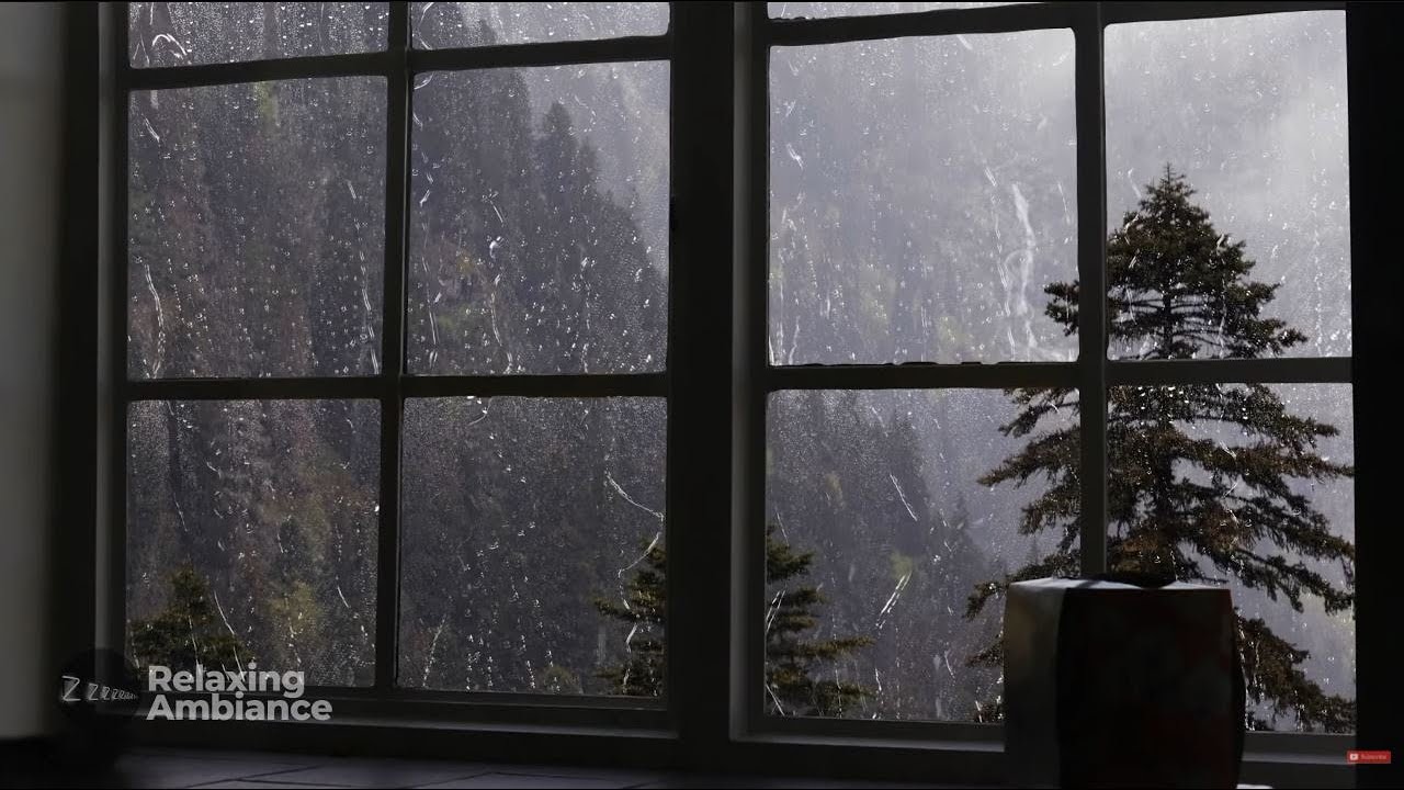Rain Sound On Window with Thunder SoundsHeavy Rain for Sleep Study and Relaxation Meditation