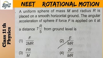 A uniform sphere of mass M and radius R is placed on a smooth horizontal ground . The angular acce