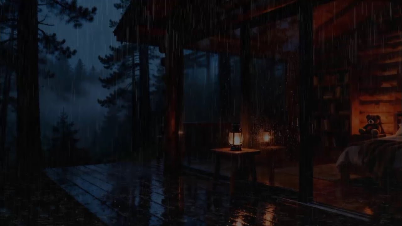 Cozy Cabin Night 🌲 Heavy Rain & Gentle Thunder Sounds for Deep Sleep