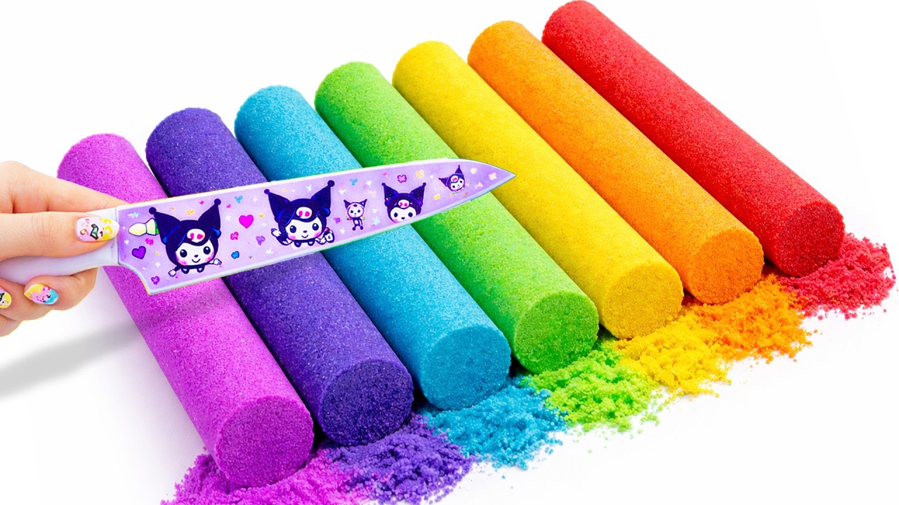 Satisfying ASMR l DIY How to make Rainbow Sticks with Kinetic Sand Cutting ASMR