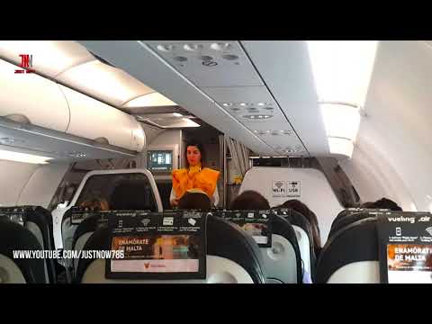 Vueling Airlines|How To Fasten Your Seatbelt On Airplane Cabin Crew EMERGENCY  Safety Demonstrations